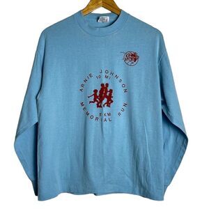 Vintage 80s Hef-T Crew Neck Long Sleeve Tee T-Shirt Blue Red Made in USA Large